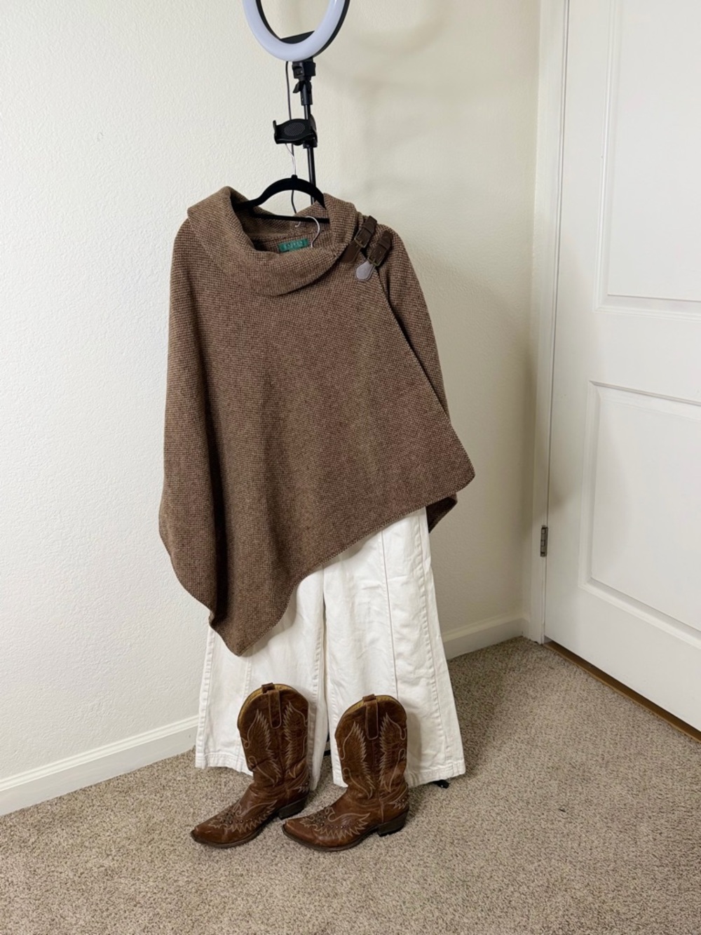 Lauren Ralph Lauren Brown Knit Poncho with Buckle Detail